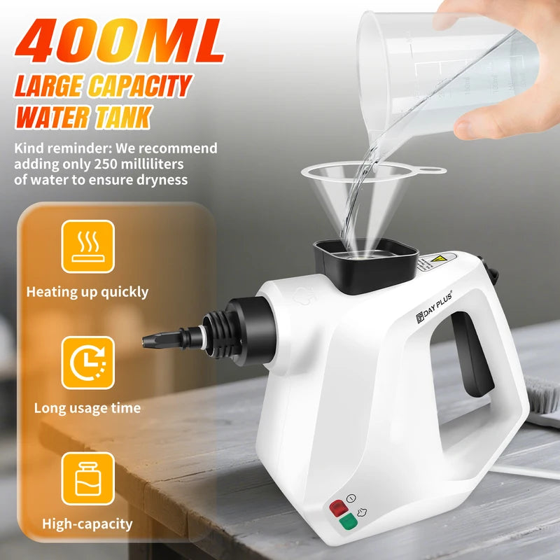 Handheld Steam Cleaner 1000W 400ml for Home, Office, Car, Cleans Couch, Floor, Tile, Window, and Removes Stubborn Dirt & Dust
