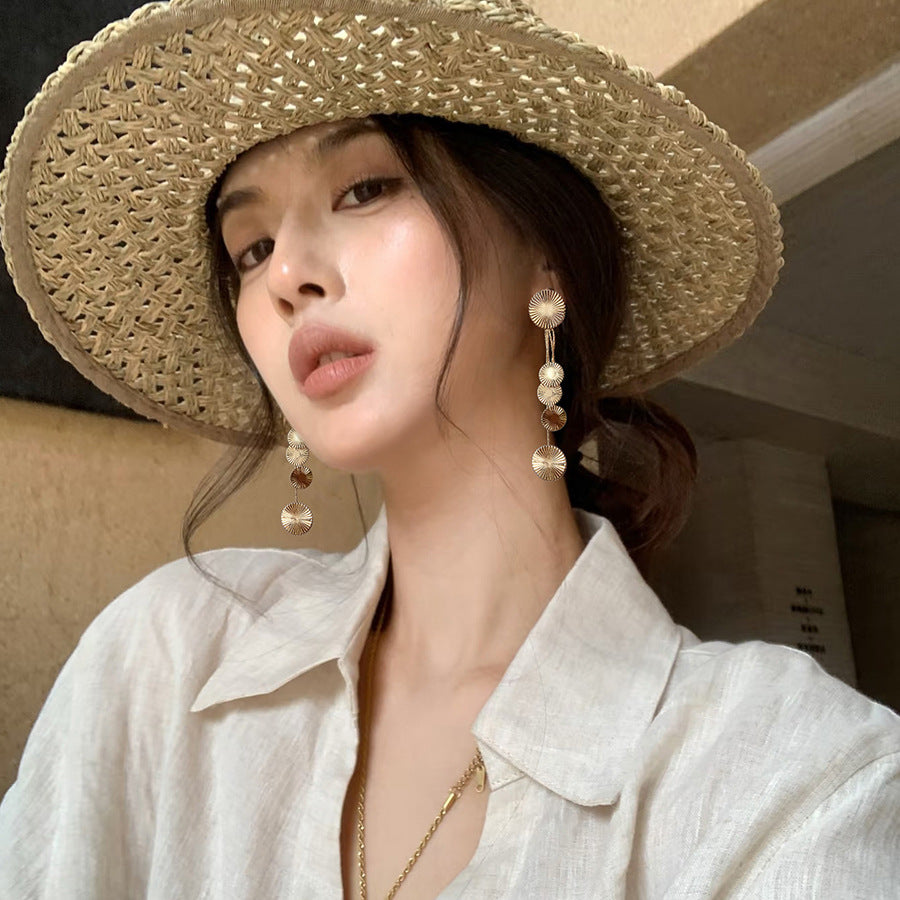 Silver Needle Metal Texture Round Tassel Earrings For Women Fashion Personality Versatile Luxury