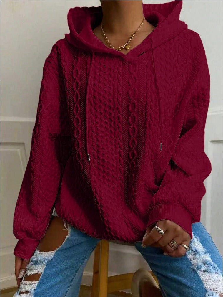 Casual Jacquard Oversized Hooded Long Sleeve Fashion Sweatshirt For Women