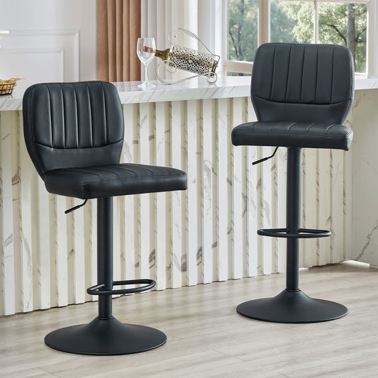 Bar Stool Height Adjustable 62-83cm, 360 Swivel Bar Stool With Backrest & Footrest, Ergonomic Kitchen Stool Made Of  Leather, Loadable Up To 136kg, Black