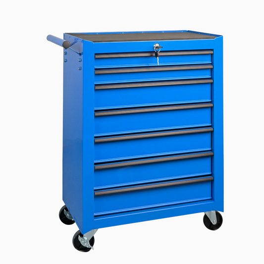 7-Drawer Rolling Tool Storage Cabinet With Detachable Top Tool Box, Universal Lockable Wheels, Adjustable Shelf, Locking Mechanism, Metal Tool Cart For Garage Workshop,Twilight Sea Blue