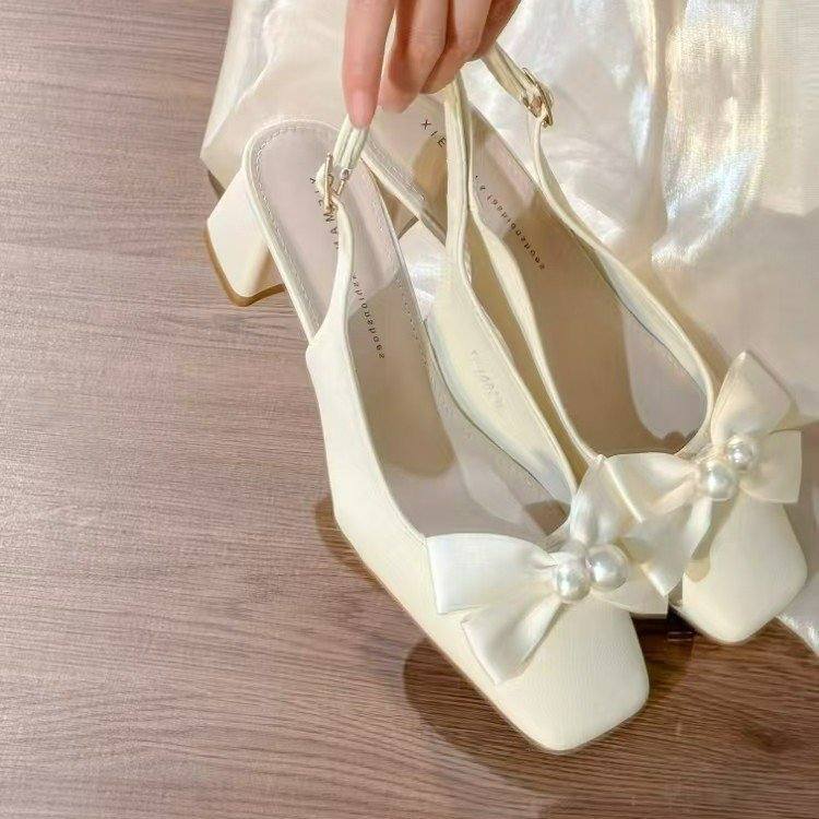 Women's Summer Korean Style Inspired Block Heel Sandals, Back Strap Soft Sole Low Heel Work Shoes, Elegant Dress Pumps