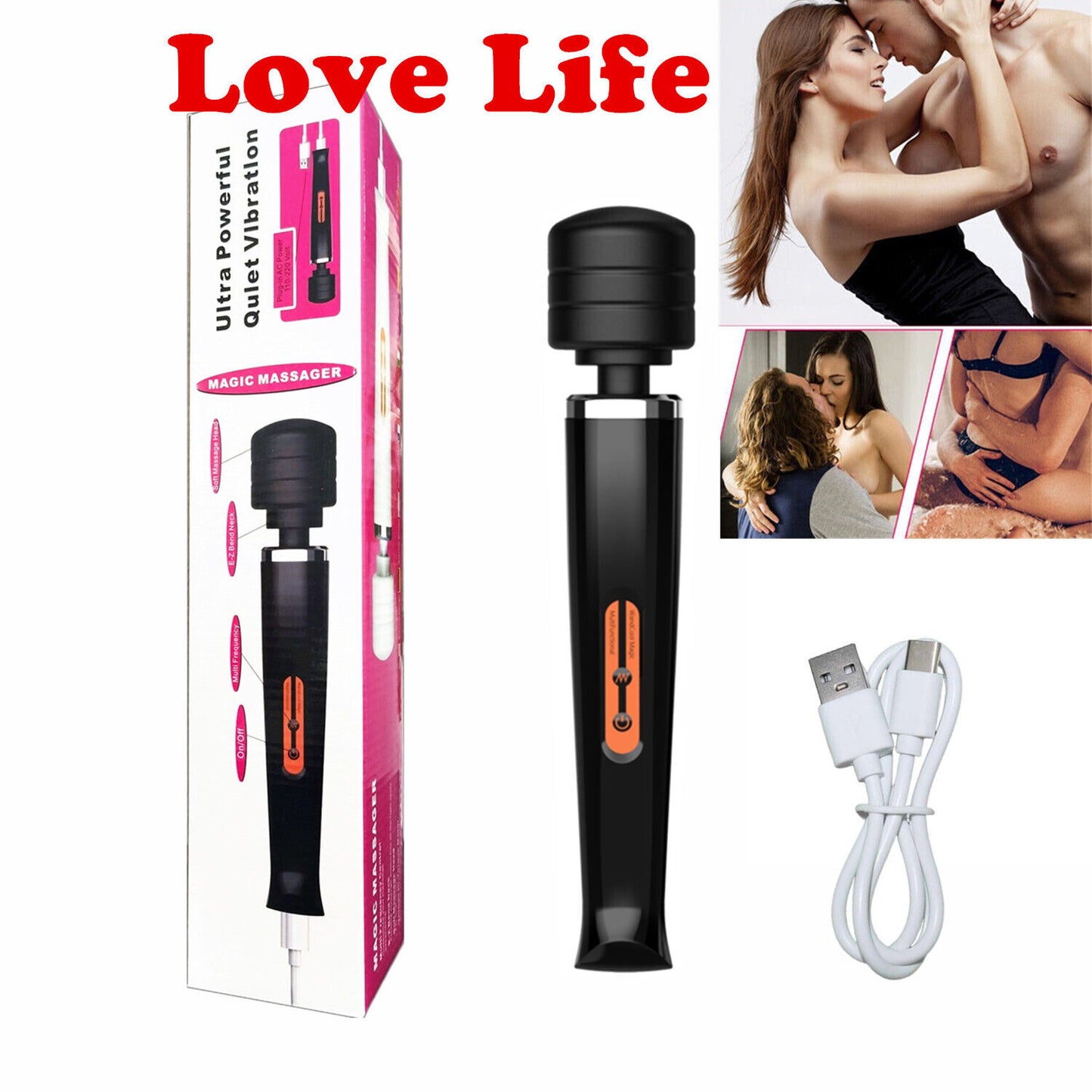 Body Wand Vibrating Massager USB Rechargeable 10 Modes Speed Pleasure Stick