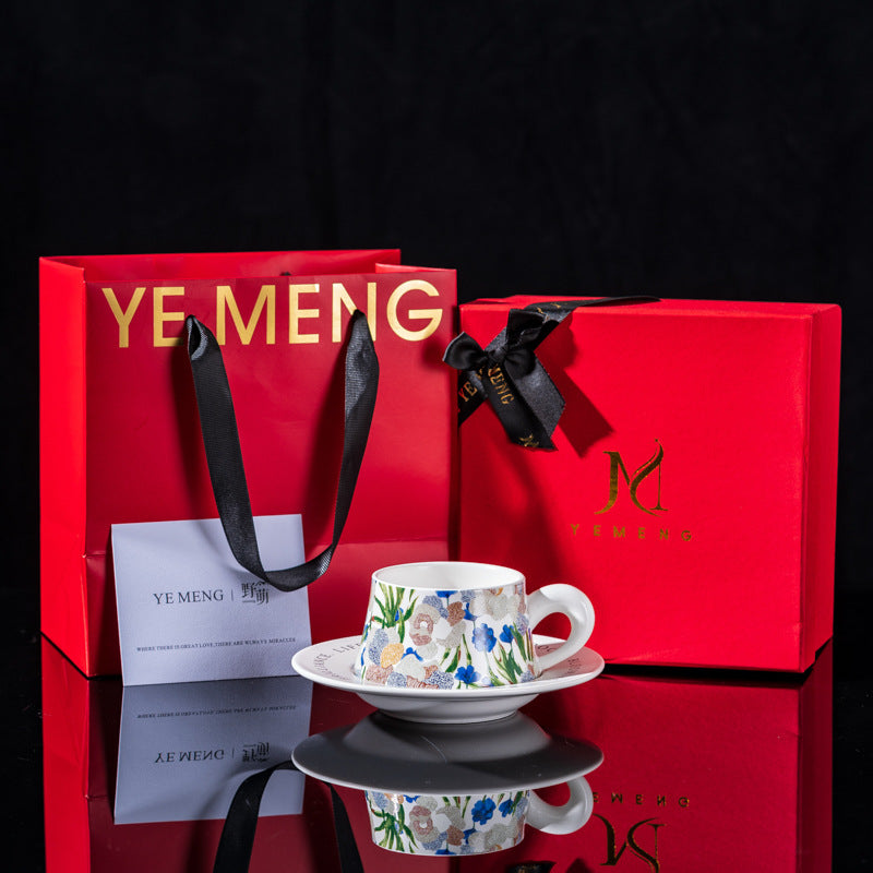 Affordable Luxury Original Iris Flower Ceramic Coffee Cup Gift Set