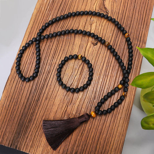 Beaded Braceletnecklace 108 Stones Yoga Necklace Tigereye