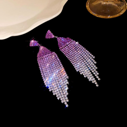 Sweet Korean Purple Rhinestone Earrings For Women Crystal Flower Studs Luxury Versatile