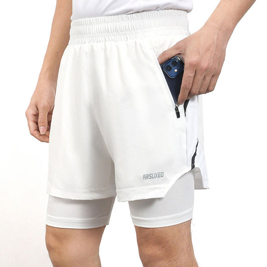 Mens Fitness Sweatpants With Liner Quick-Drying And Breathable Running Shorts