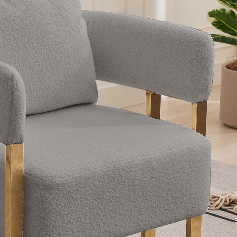 TS Modern Decorative Chair, Living Room Side Chair With Gold Metal Legs, No Wheels, Suitable For Dressing Area, Reception Room, Office,Teddy Fleece Upholstered Metal Foot Sofas 2PCS Grey