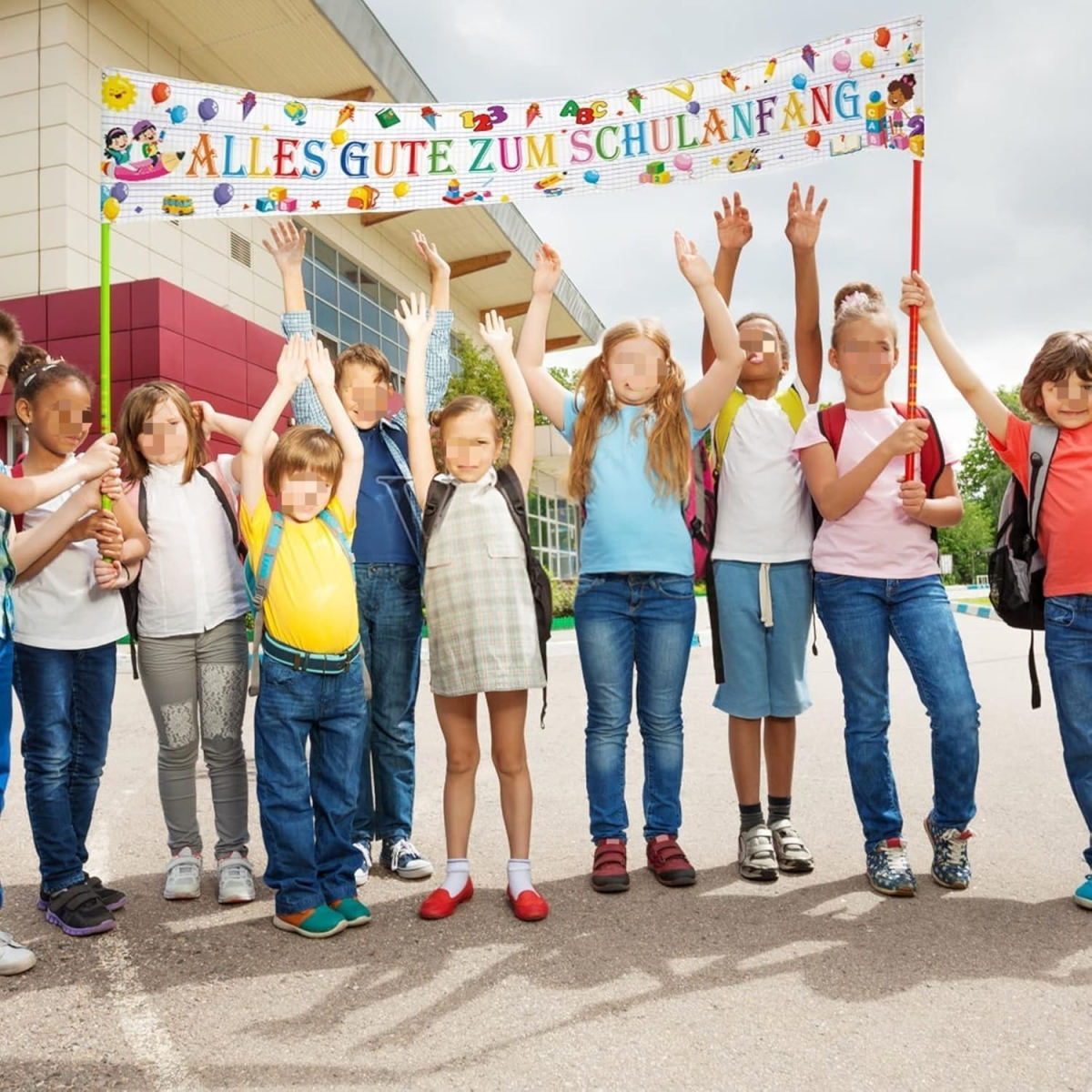 “Happy First Day Of School” Banner, White, 300x50 Cm, For Back-to-School Party Decorations—Desk Labels