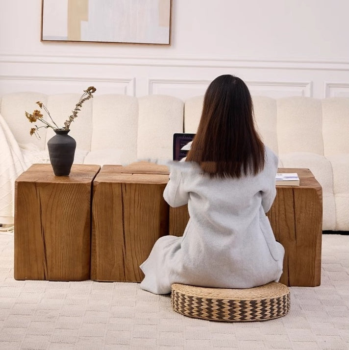 Log Stool Square Solid Wood Tea Table