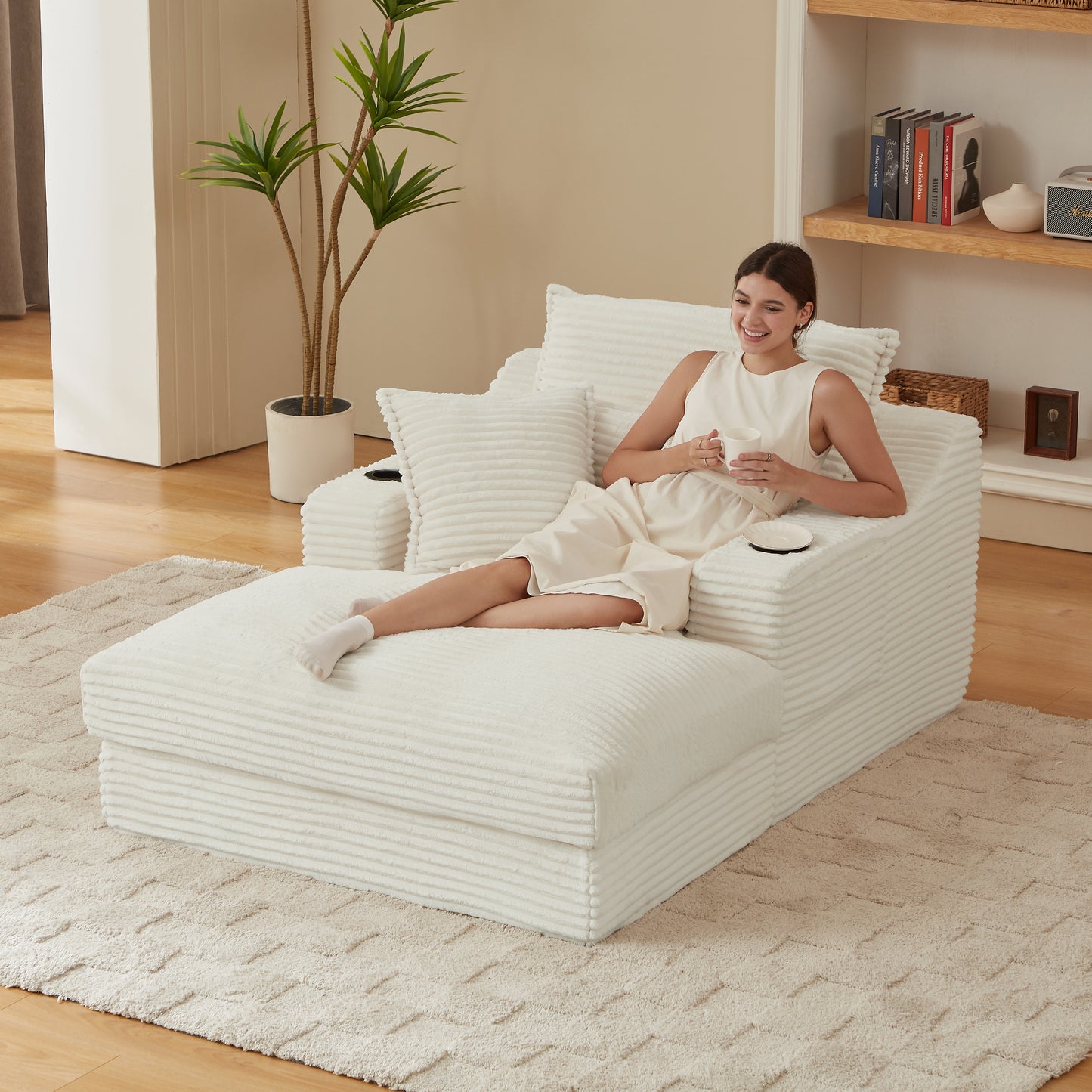 47.24 Inch Modern Comfortable Cushioned Compression Sofa With Unique Cushion Design, Lounge Chair For Living Room, Bedroom, Apartment, Office, White