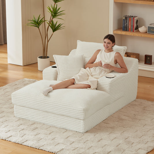 47.24 Inch Modern Comfortable Cushioned Compression Sofa With Unique Cushion Design, Lounge Chair For Living Room, Bedroom, Apartment, Office, White