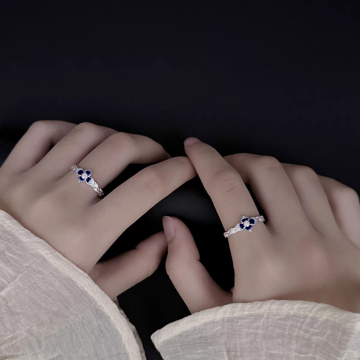 1pc 999 Sterling Silver Enamel Flower Open Ring, Fresh Chinese Style, Perfect For Daily Wear & Valentine's Day Gift