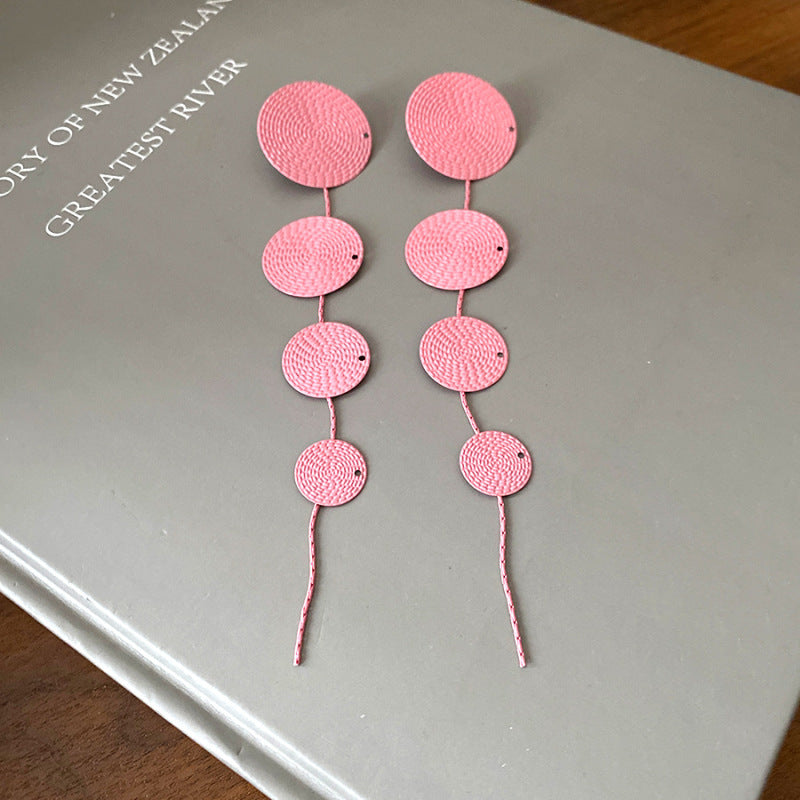 Silver Needle Metal Texture Round Tassel Earrings For Women Fashion Personality Versatile Luxury