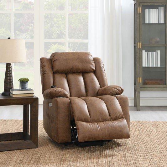 Pacay Brown Leather Aire Power Motion Recliner With Lift, Heating & Massage Function