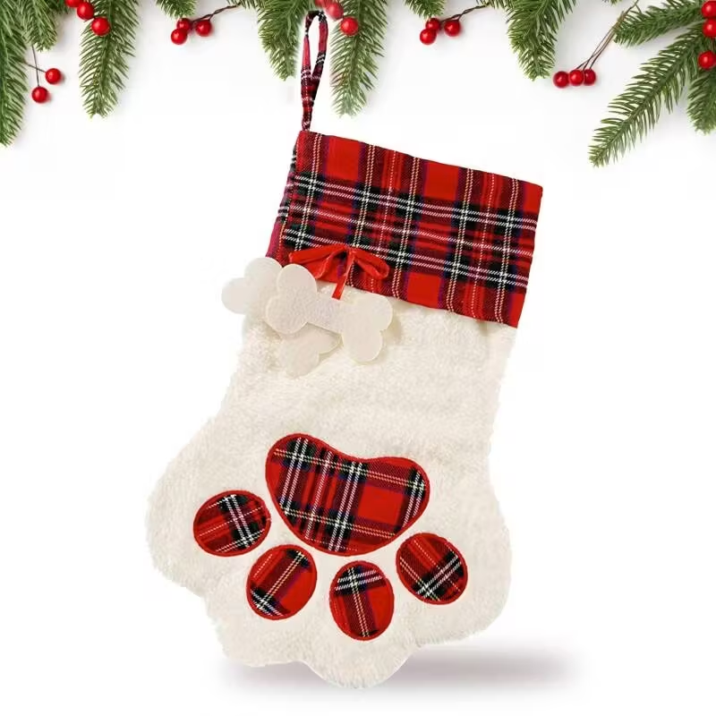 Large 18x11 Inch Dog Christmas Stocking With Red Plaid Design, Perfect For Gifts  Decorations, Hanging Flexibility
