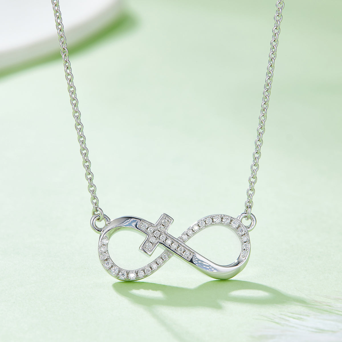 S925 Sterling Silver 3.7g 45cm Infinity Cross Necklace  36 Stone Moissanite Pendant With GRA, Platinum Plated Christian Jewelry Gift Box Set For Women