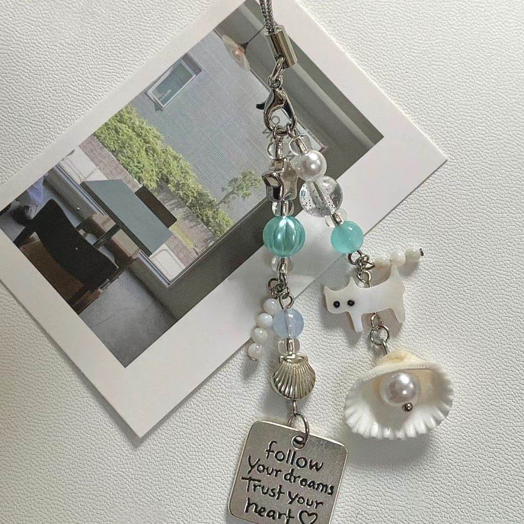 Summer Cat Shell Pendant Mobile Phone Charm Keychain Camera Chain Gift