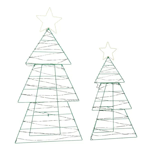 Set Of 2 Lighted Metal Christmas Tree Yard Decorations, Pre-lit Holiday Decor With 150 Green And Warm White LED Lights For Xmas Outdoor Indoor Decor Lighted Holiday Displays