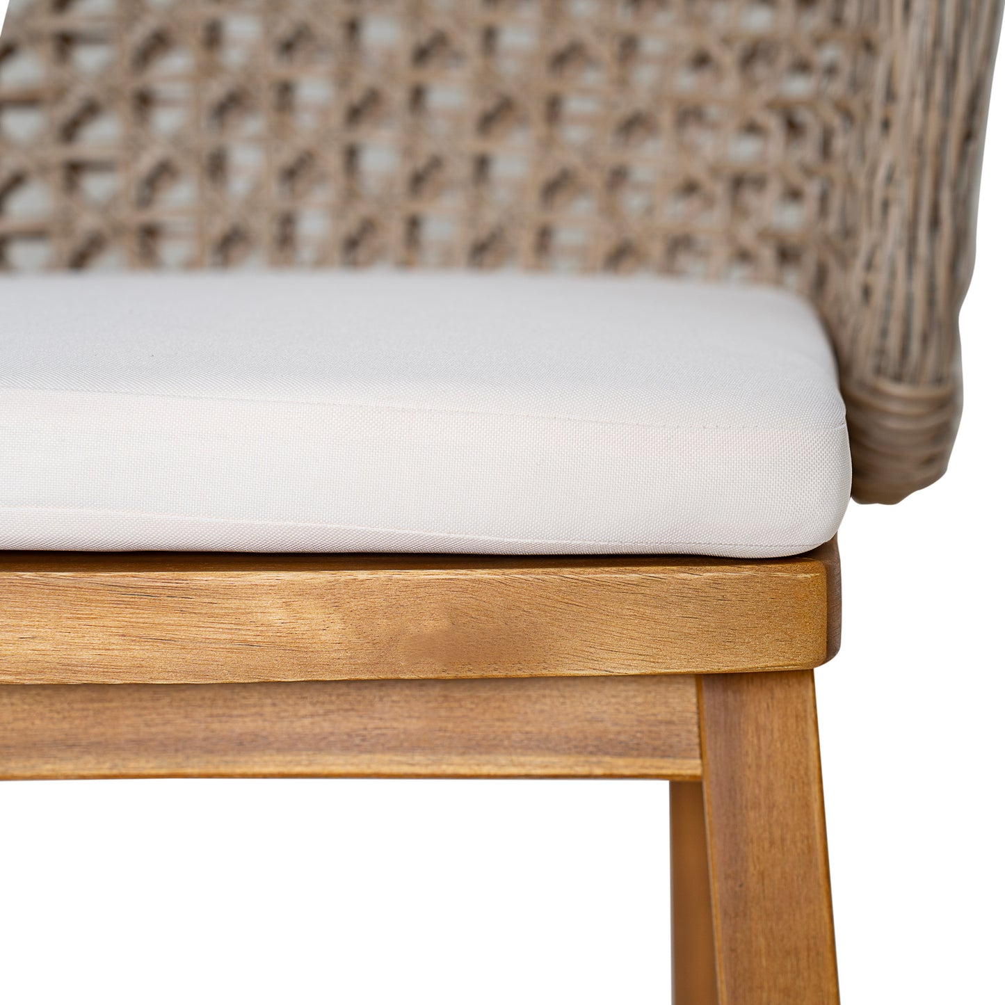 Outdoor Acacia Wood Bar Stools  4 PCS , Teak Finish Bar Height Chairs With Beige Cushion & Light Brown Wicker Back, Counter Height Stools For Patio, Poolside, Kitchen Island