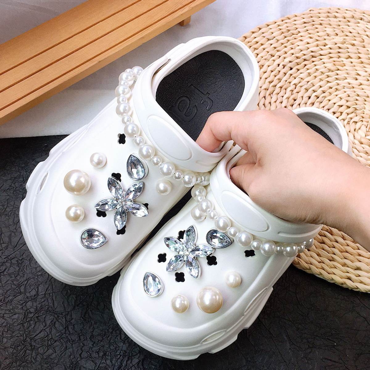 Big Pearl Five-leaf Flower Set Removable Diamond Shoe Buckle Accessories
