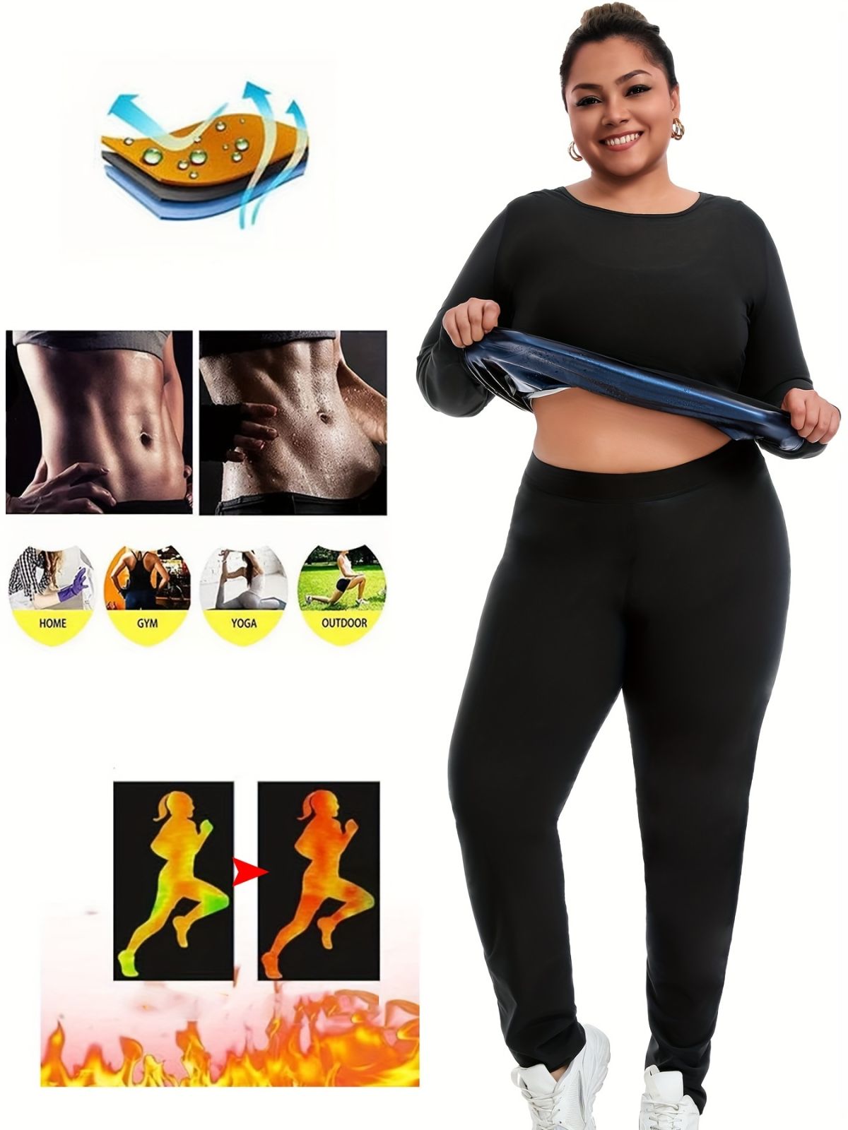 Sauna Sweat Suit For Plus Size Women Men Exercise Weight Loss Gym Fitness Workout