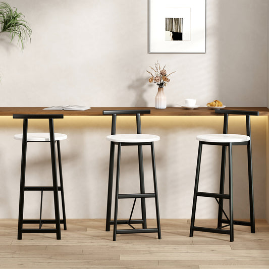 Bar Stools Kitchen Island Bar Chairs Set Of 3 Metal Counter Barstools With Backrest For Dining Pub Room  Black & White