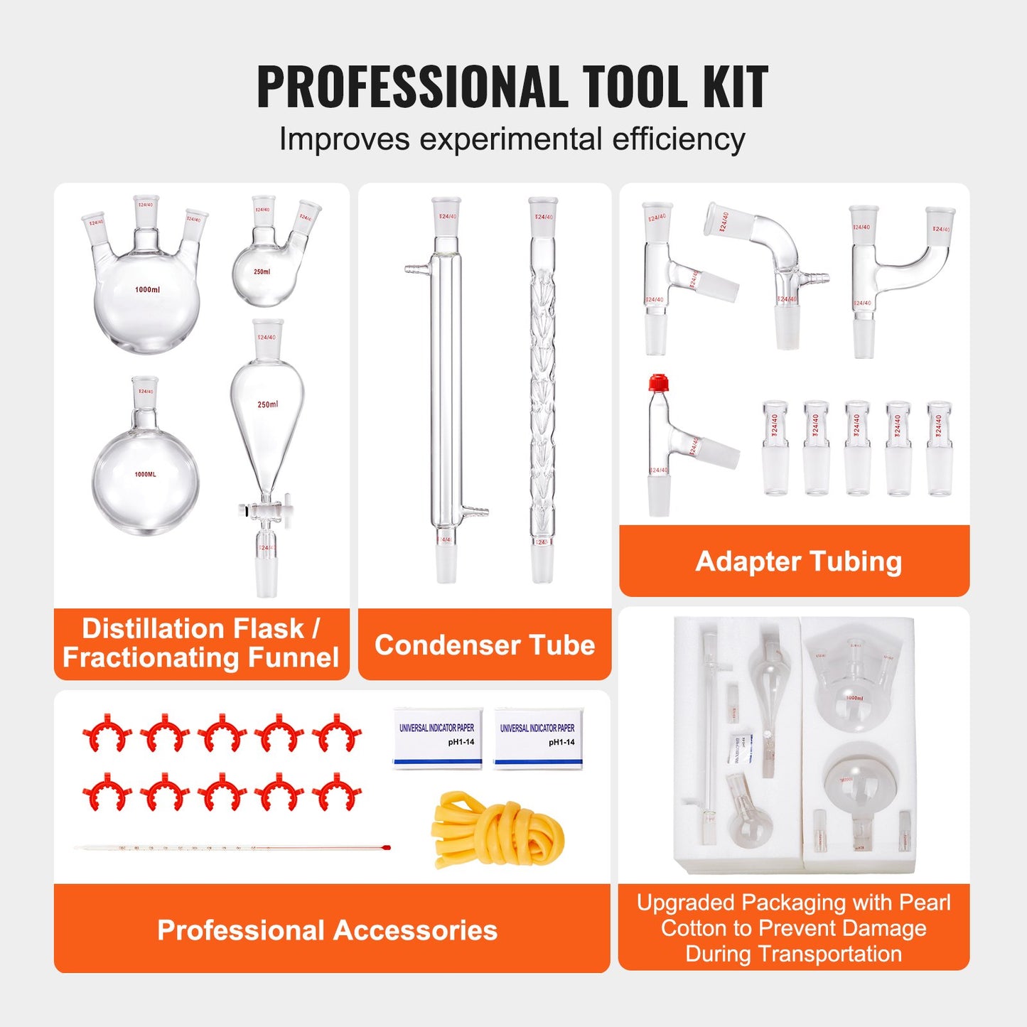 Lab Distillation Kit, 3.3 Boro Lab Glassware Distillation Kit With 24, 40 Joint, 1000ml Essential Oil Distillation Apparatus Kit, 29 Pcs Set Of Glassware Equipment