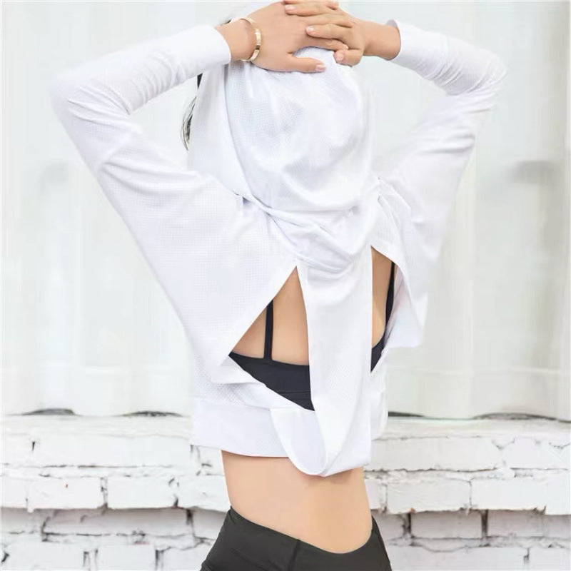 Hollow-out Beautiful Back Running Hoodie Quick-Drying Womens Fitness Top