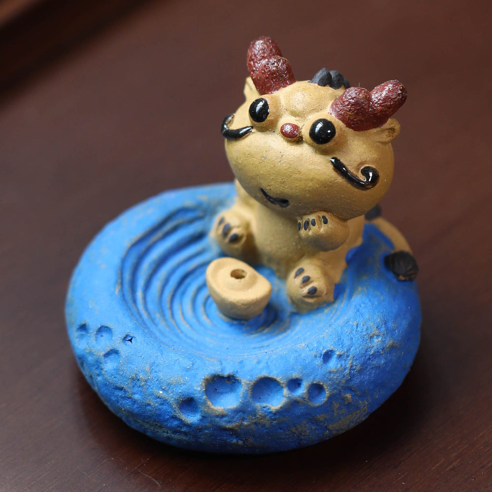 Purple Clay Tea Pet Sheep Ornament Handmade Zodiac Incense Holder