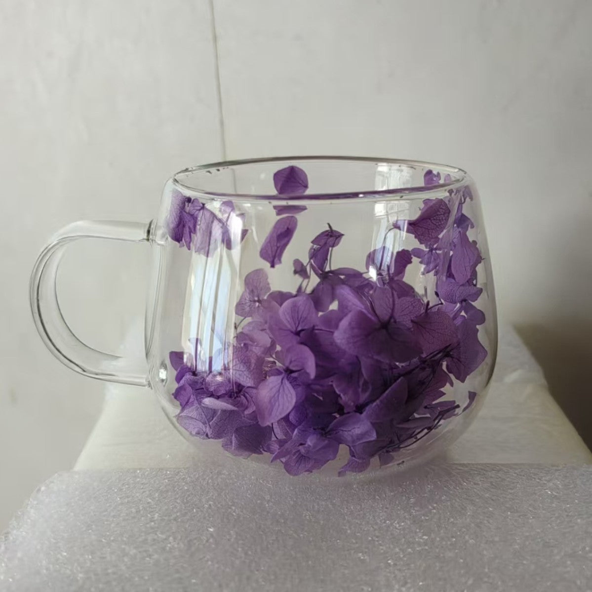 High-borosilicate Glass Tea Cup Internet-famous Double Layer Design With Real Flowers Inside