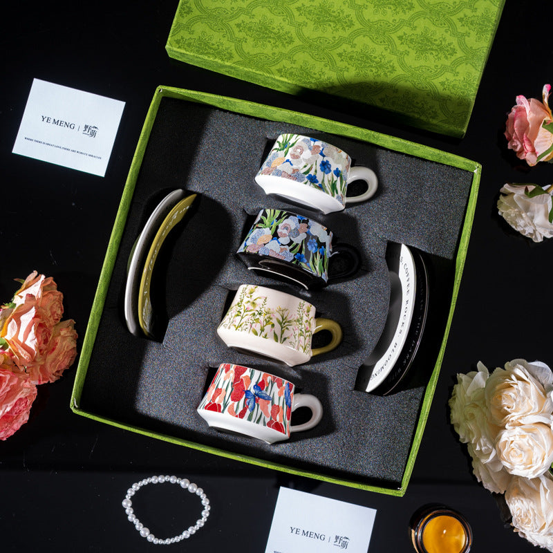 Affordable Luxury Original Iris Flower Ceramic Coffee Cup Gift Set