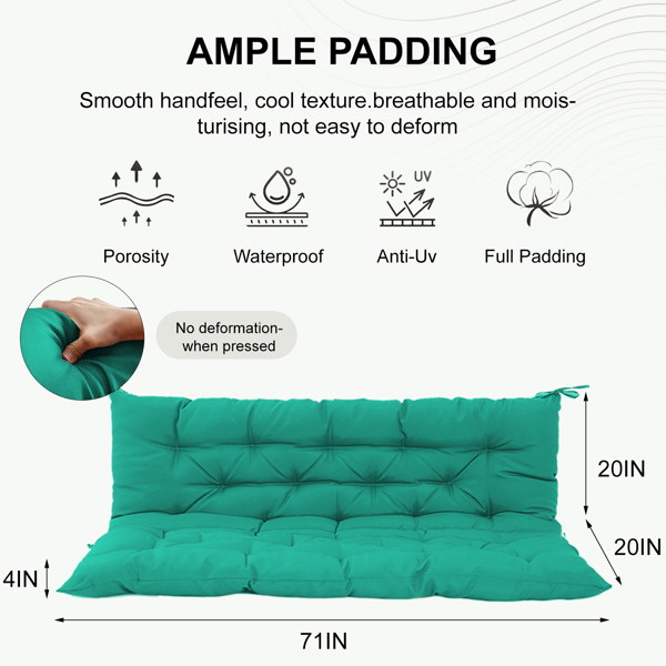 Outdoor Swing Cushions 70 Inch, Waterproof 4inch Thick Porch Swing Cushion Replacement With Backrest And Ties, Comfortable 2-3 Seat Pation Swing Pad For Backyard, Garden, Lawn, Outdoor Furniture Blue