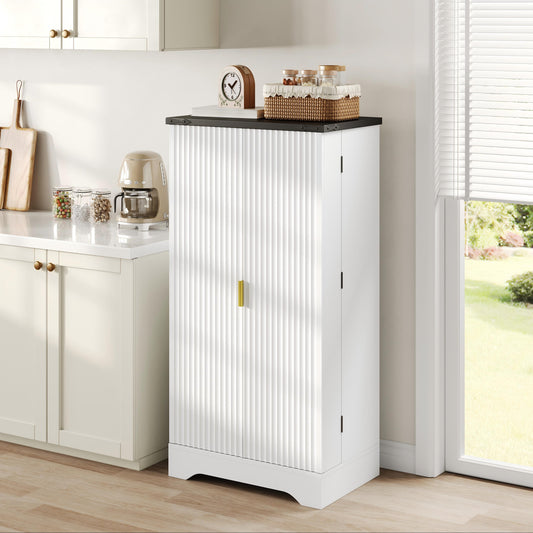 Kitchen Cabinet With LED Sensor Light And Spice Rack, Generous Double Door Cabinet With Adjustable Shelves And Modern Door Design  White, 120 X 60.5 X 40 Cm