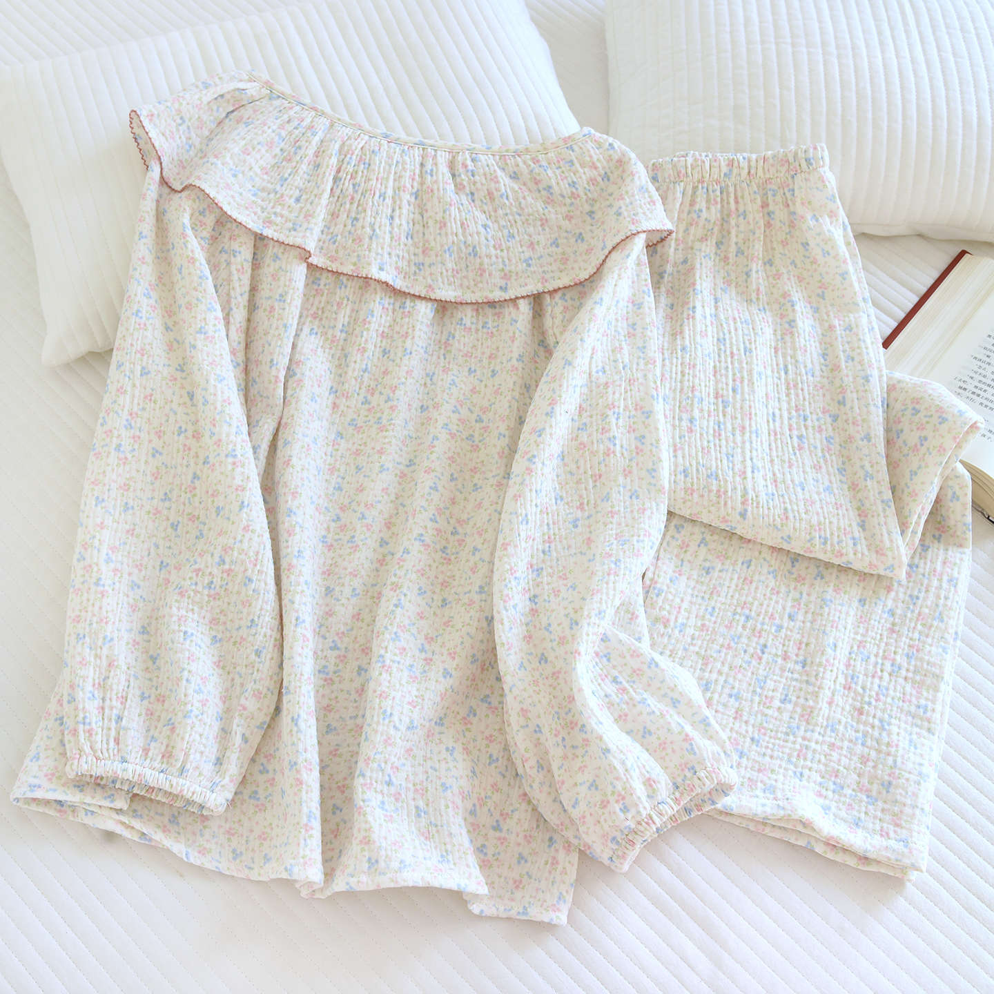 Korean-style Soft All-cotton Skin-friendly Double-layer Gauze Pajamas