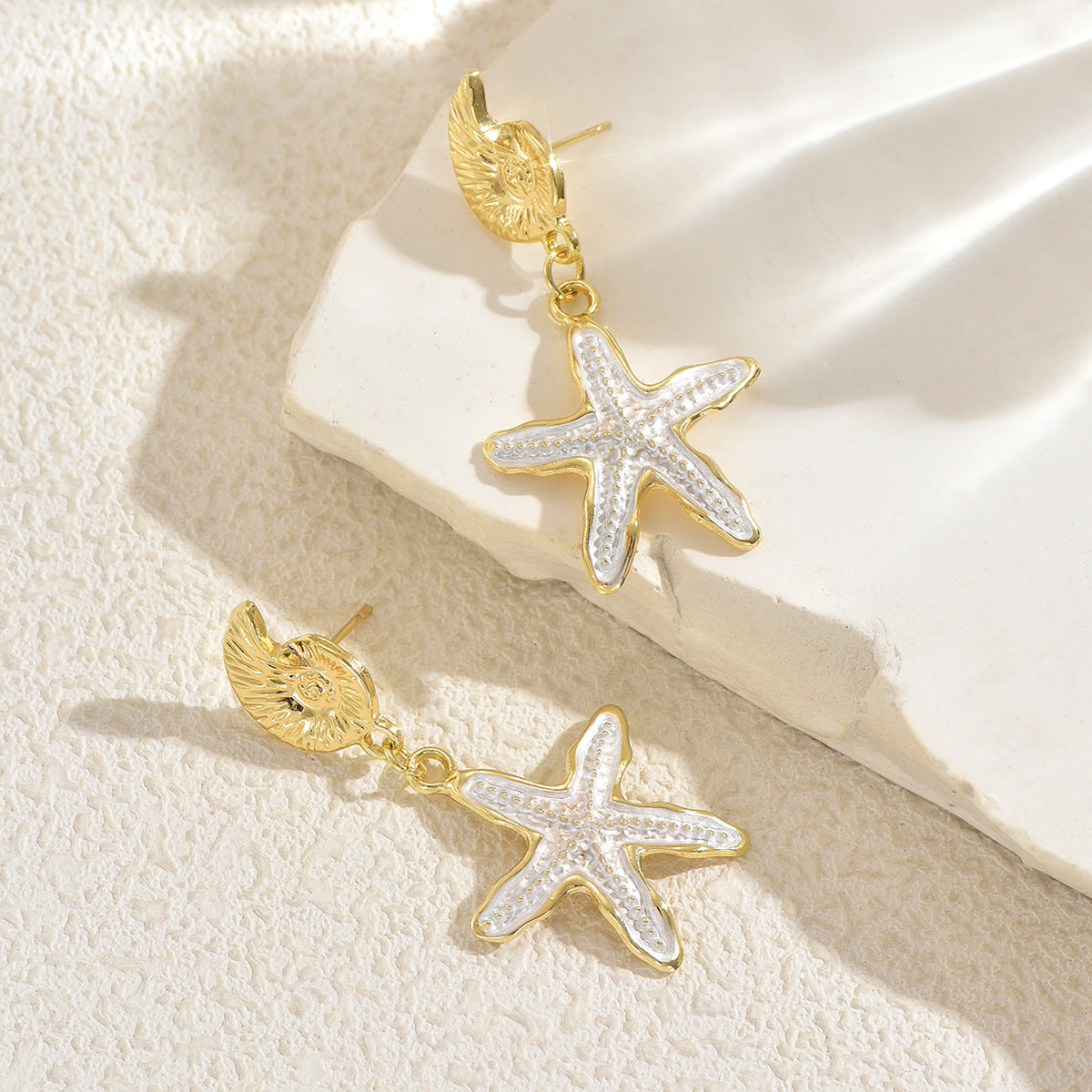 European American Cross-border Women Earrings, Geometric Oil Drip Starfish & Shell Stud Earrings, Premium Texture Versatile Ocean Style Daily Ear Accessories