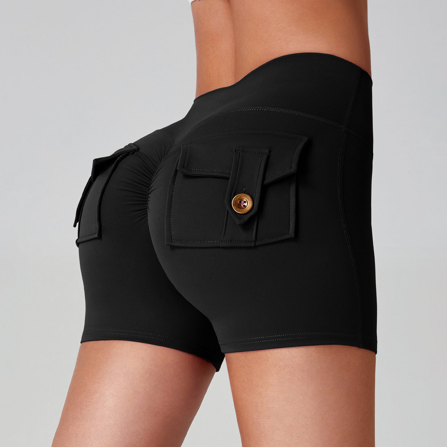 Women's High-Waisted Cargo Yoga Shorts With Pocket, Peach Hip Design Bare-Skin Feel, High Elastic, Quick-Dry Running & Fitness Pants