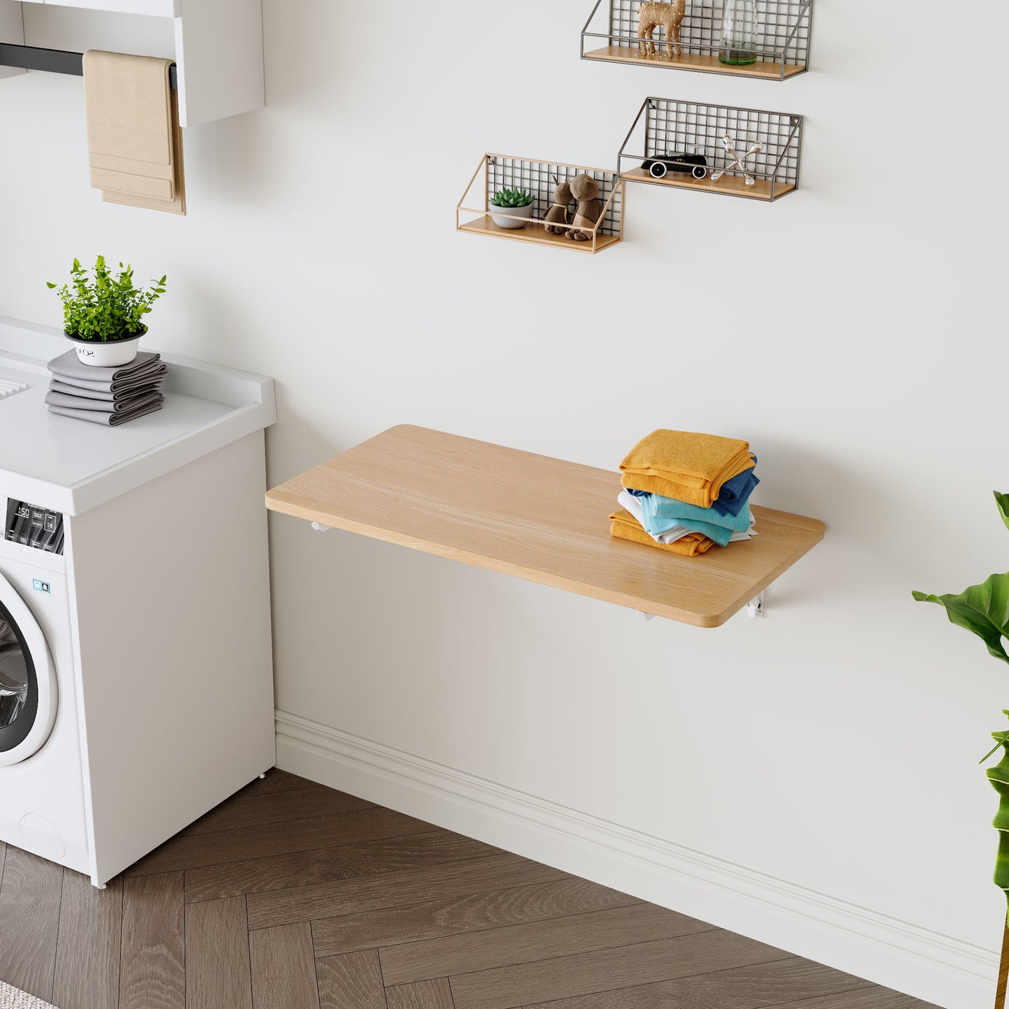 Wall Mounted Folding Table, Space Saving Drop Leaf Desk For Small Spaces, Multi-Purpose Floating Desk For Laundry Room, Kitchen, Home Office, Easy Install