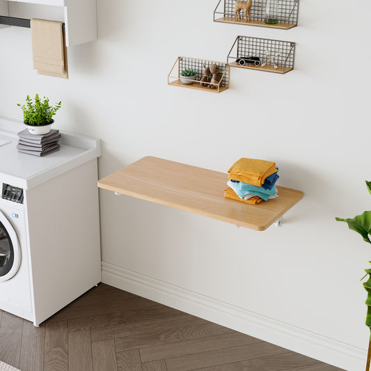 Wall Mounted Folding Table, Space Saving Drop Leaf Desk For Small Spaces, Multi-Purpose Floating Desk For Laundry Room, Kitchen, Home Office, Easy Install