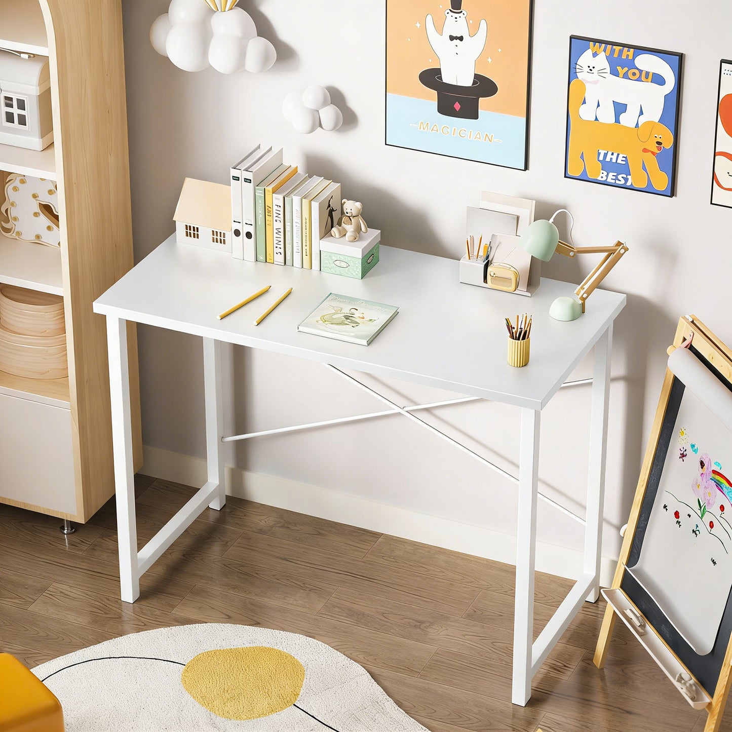 Computer Desk For Home Office, Modern Study Work Table Simple Style For Bedroom, Writing Desks With X-Shaped Reinforcement, Rust