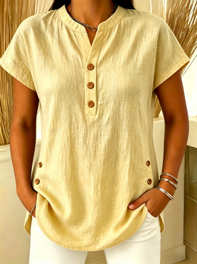 Womens Fashion Plus-Size Casual V-Neck Button-Up Shirt