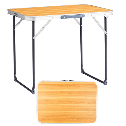 2.3ft Portable Aluminum Folding Table, Indoor & Outdoor Lightweight Picnic Camping Desk, Wood Grain Foldable Table With Carry Handle