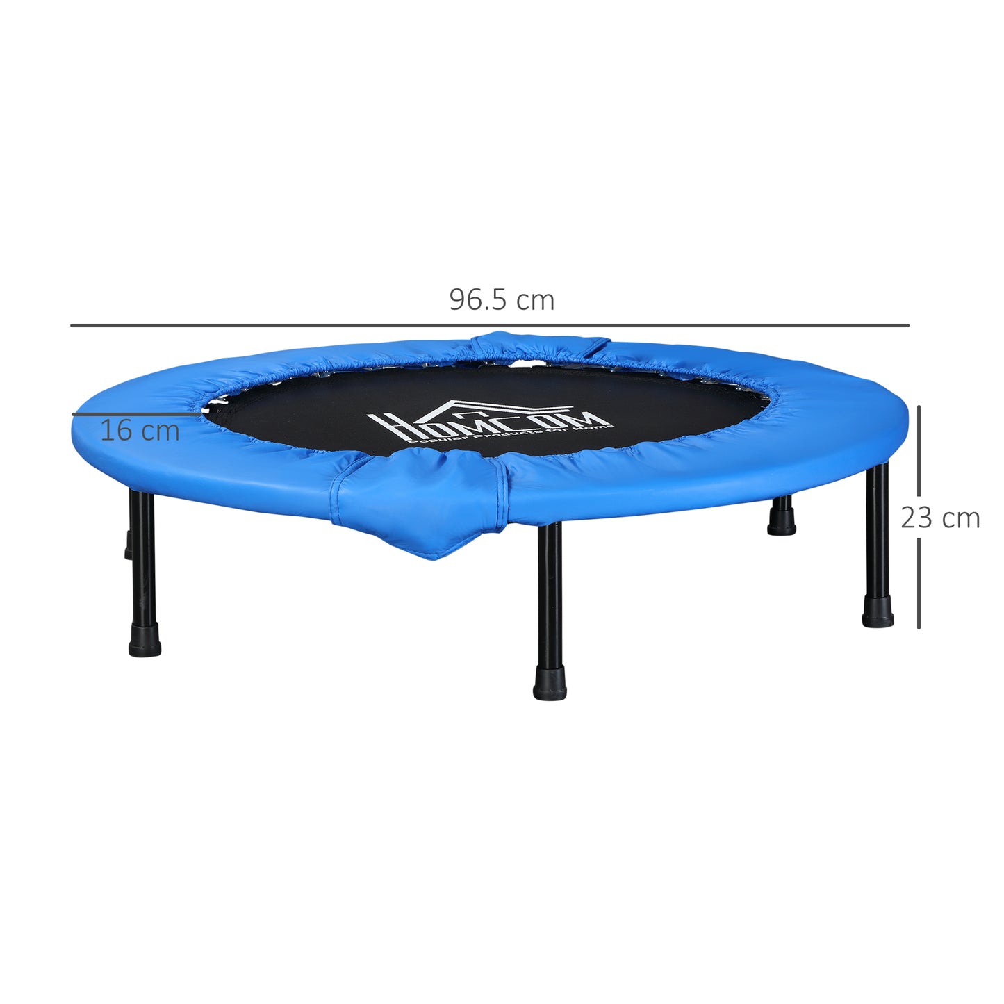 38" Mini Fitness Trampoline Home Gym Yoga Exercise Rebounder Indoor Outdoor Jumper With Safety Pad, Support Up To 150 KG, Blue And Black