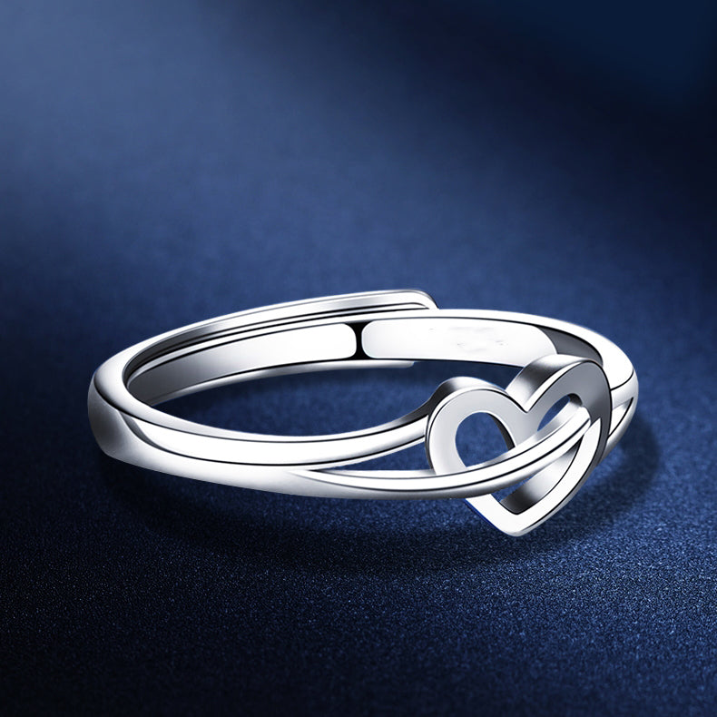 1 Piece 999 Sterling Silver Interlocking Open Heart Ring, Minimalist Romantic Style, For Daily Wear & Valentine's Gifts