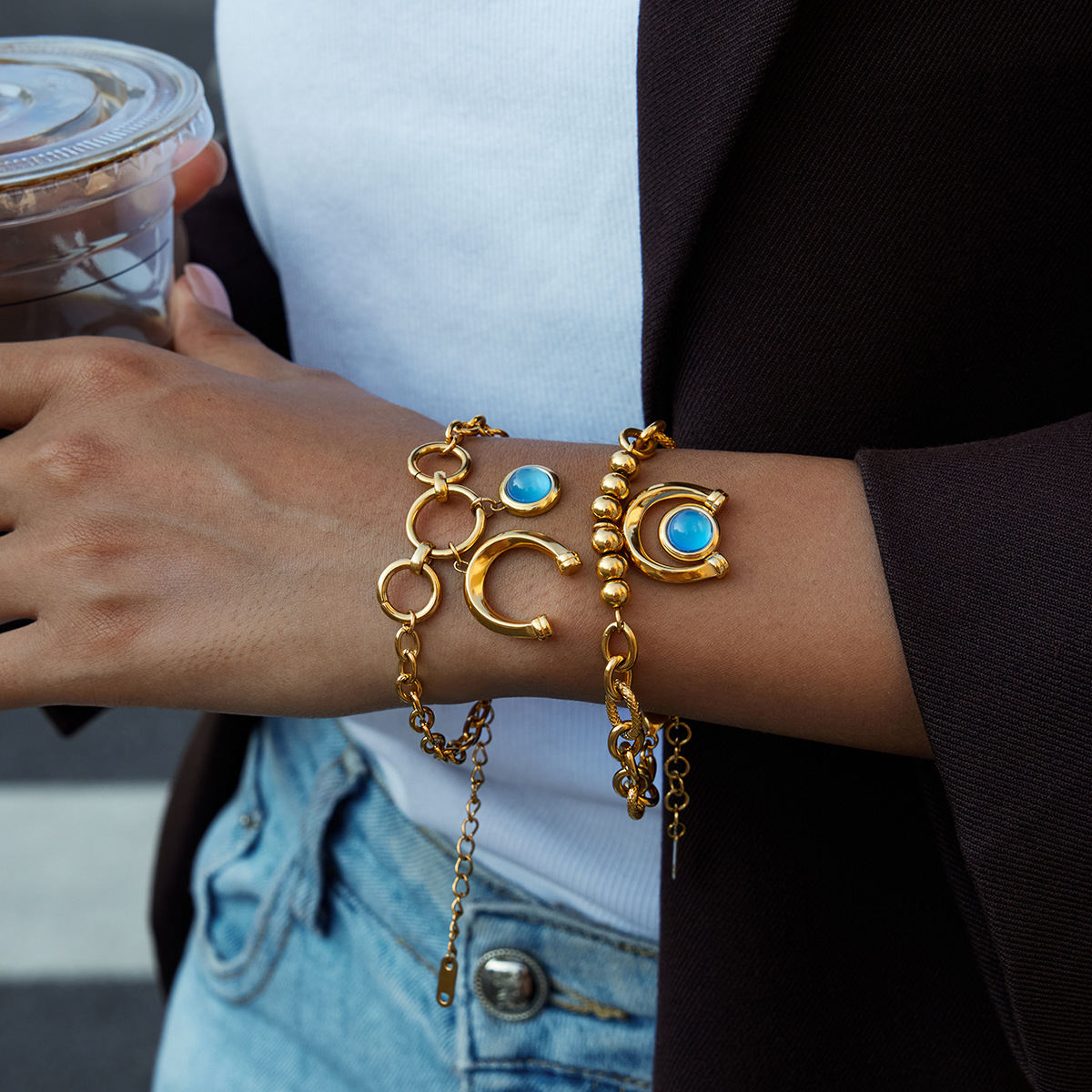 Classic-style 18K Gold And Stainless Steel Equestrian Collection With Blue Resin