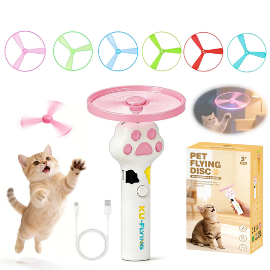 Cat Fetch Toy Launcher,Flying Disc Launcher Toy Rechargeable With 6 Flying Discs,Flying Cat Toy Disc Launcher For Kitten Dog Playing Interactive Hunting Tracking Toys For Outdoor Indoor