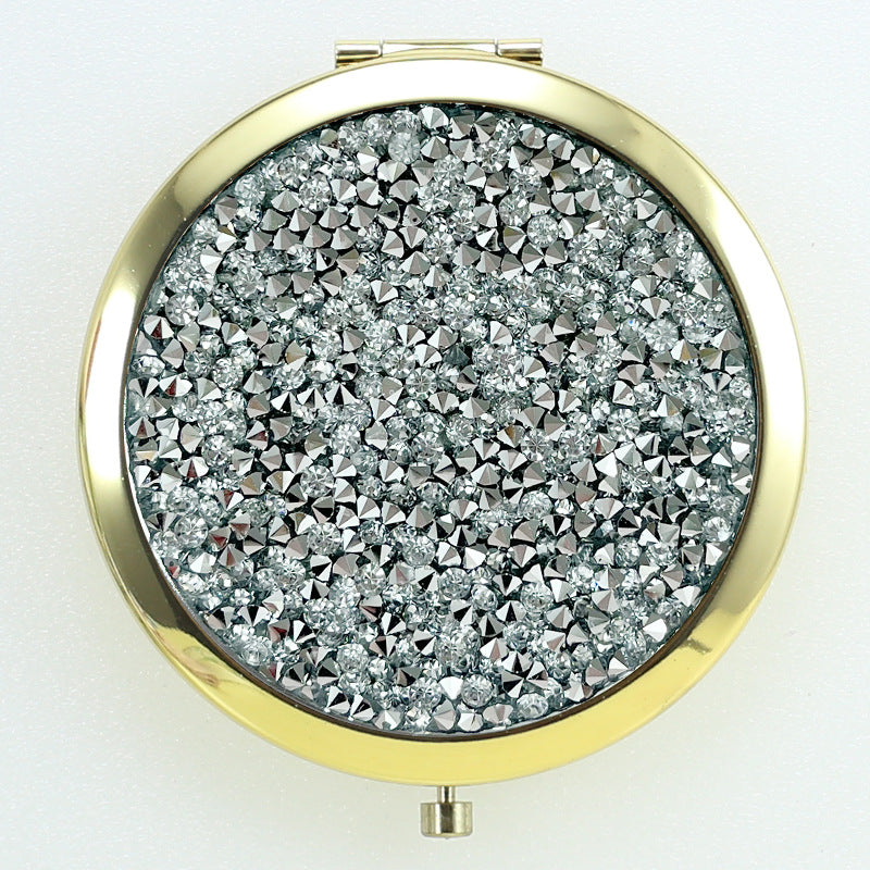 Crystal Stick-on Crystals Makeup Round Double-sided Portable Pocket Mirror