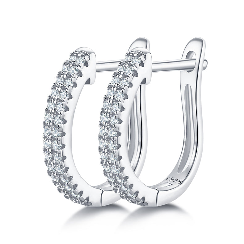 S925 Sterling Silver Moissanite Huggie Hoop Earrings  Pave U Shaped Earrings With GRA Certificate Platinum Or Rose Gold Or Gold Plated Jewelry Gift Box Set For Women