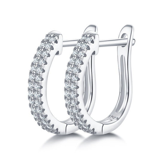 S925 Sterling Silver Moissanite Huggie Hoop Earrings  Pave U Shaped Earrings With GRA Certificate Platinum Or Rose Gold Or Gold Plated Jewelry Gift Box Set For Women