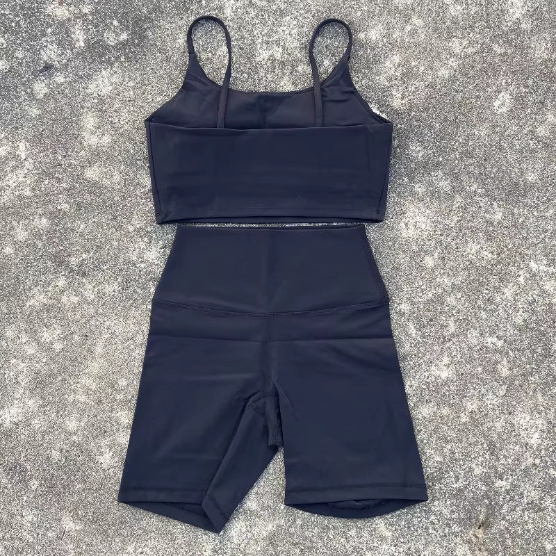 Womens Fitness Yoga Top And Brushed Cycling Shorts